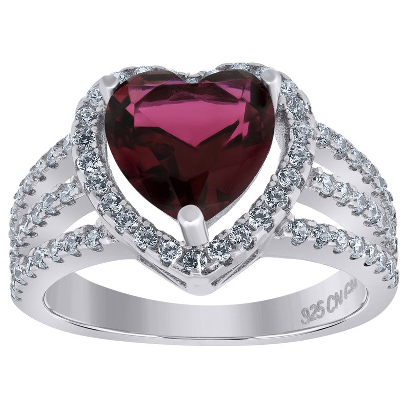925 Sterling Silver Womens Cubic Zirconia Heart Ring