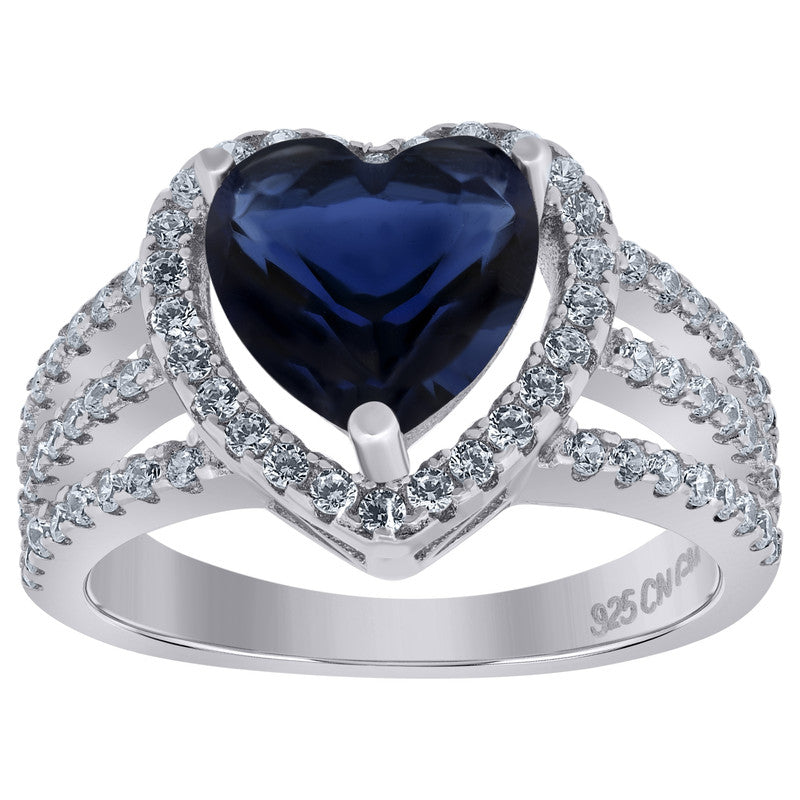 925 Sterling Silver Womens Cubic Zirconia Heart Ring