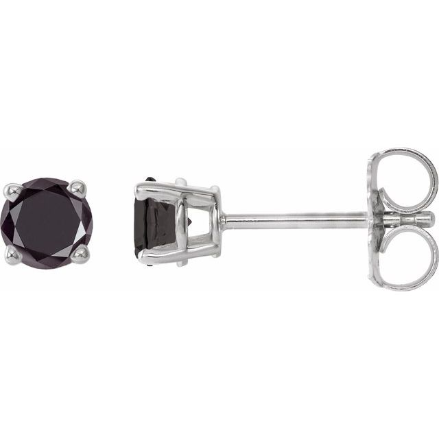 14K Yellow Or White Gold Round Opaque, Black Friction 4-Prong Natural Black Diamond Stud Earrings