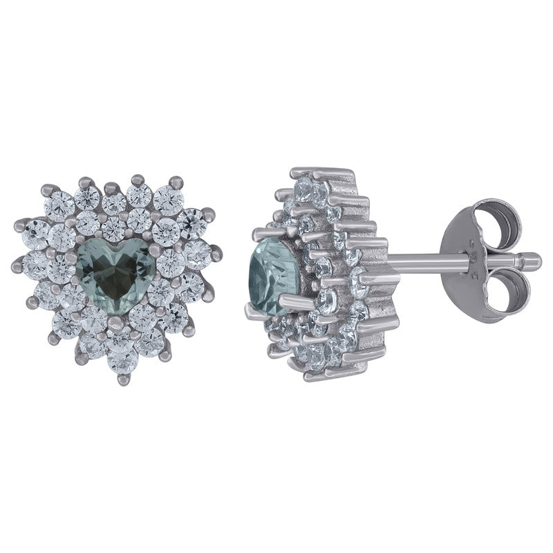 925 Sterling Silver Womens Cubic Zirconia Heart Stud Earrings