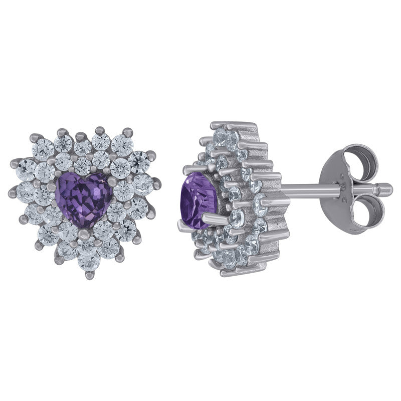 925 Sterling Silver Womens Cubic Zirconia Heart Stud Earrings