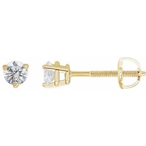 14K Yellow Gold Round 3.5Mm I1, G-H 1/3 Ctw Natural Diamond 3-Prong Earrings