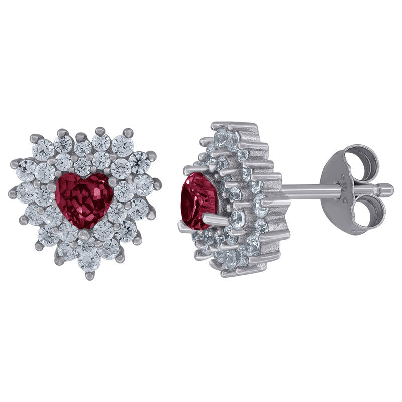 925 Sterling Silver Womens Cubic Zirconia Heart Stud Earrings