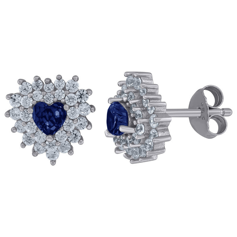 925 Sterling Silver Womens Cubic Zirconia Heart Stud Earrings