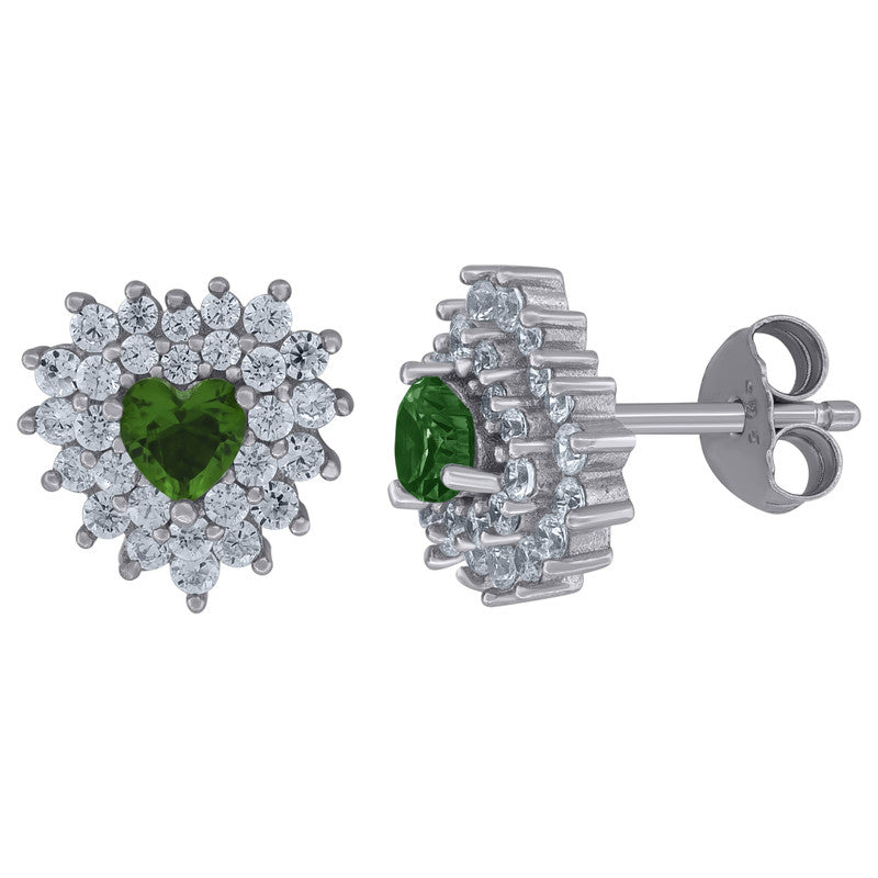 925 Sterling Silver Womens Cubic Zirconia Heart Stud Earrings