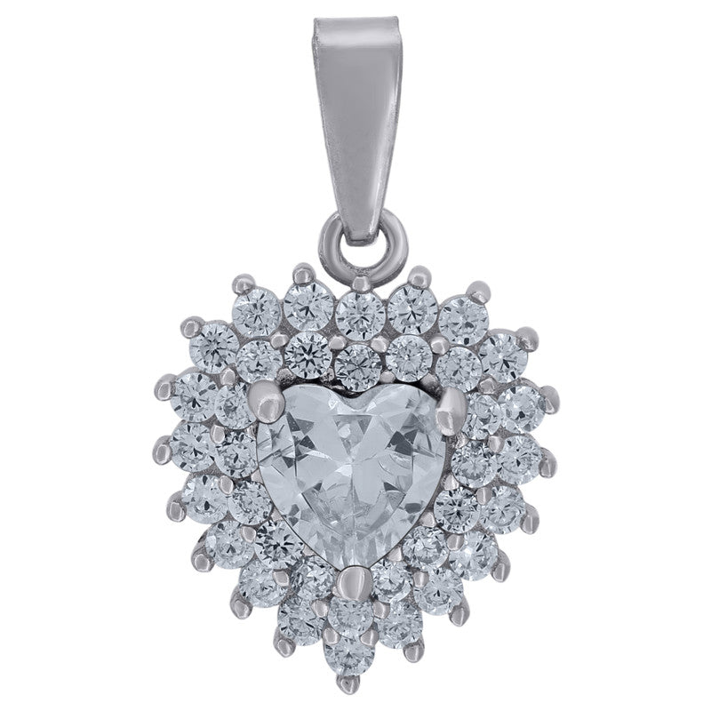 925 Sterling Silver Womens Cubic-Zirconia Heart Charm Pendant