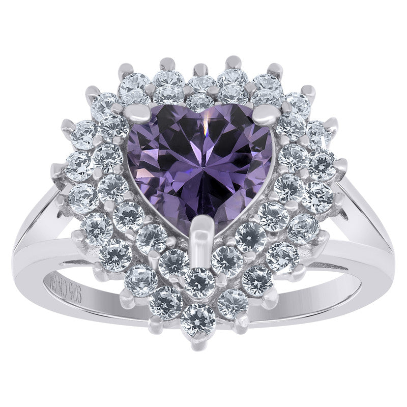 925 Sterling Silver Womens Cubic Zirconia Heart Ring