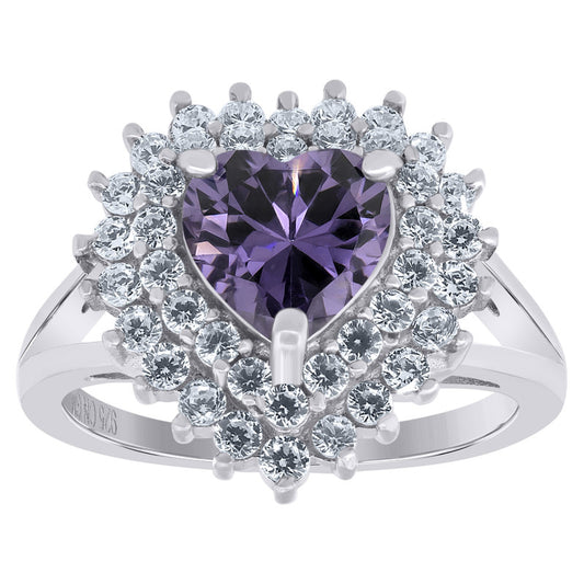 925 Sterling Silver Womens Cubic Zirconia Heart Ring