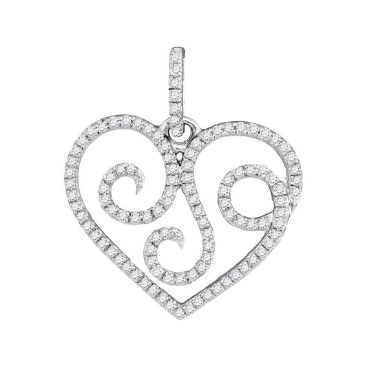 10K White Gold Womens Round Diamond Curl Heart Pendant 1/3 Cttw, Length: 0.94 In, Width: 0.85 In