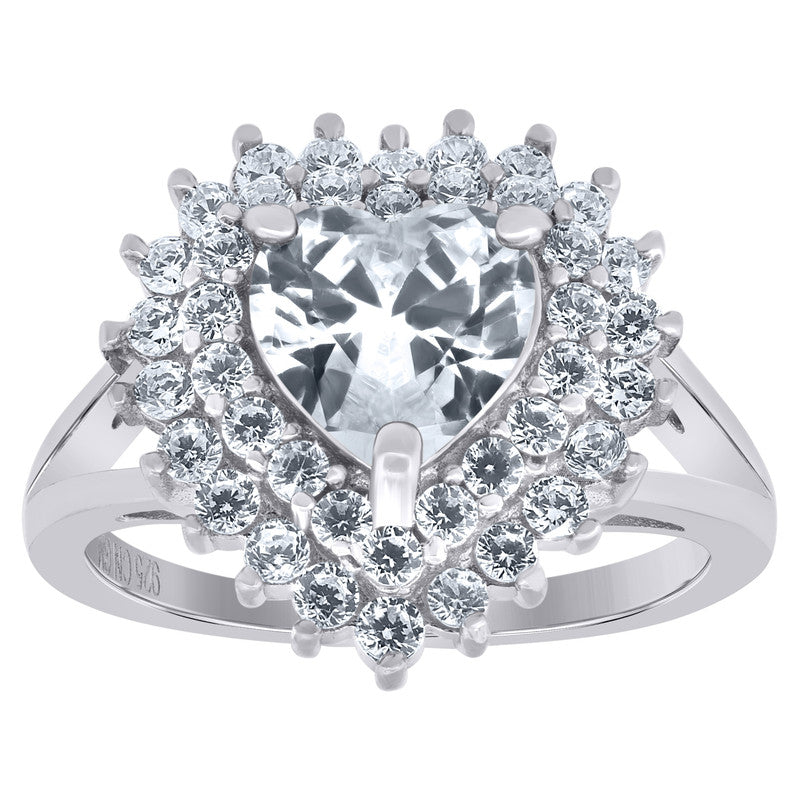 925 Sterling Silver Womens Cubic Zirconia Heart Ring