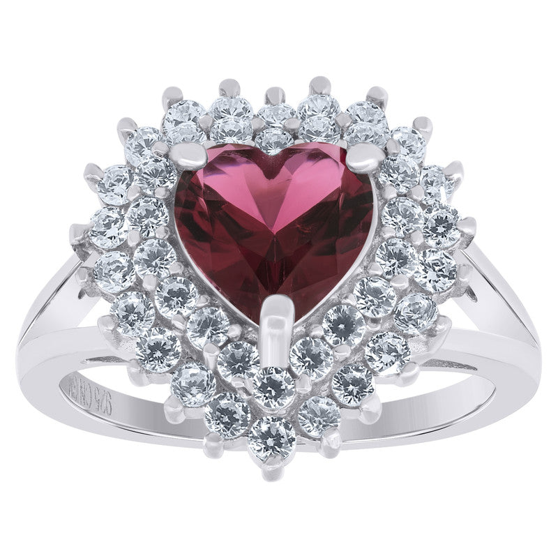 925 Sterling Silver Womens Cubic Zirconia Heart Ring