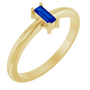 14K Yellow Gold Straight Baguette 5 X 2 Mm Polished Lab-Grown Blue Sapphire Stackable Ring Size 7