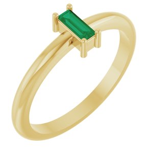 14K Yellow Gold Straight Baguette 5 X 2 Mm Polished Lab-Grown Emerald Stackable Ring Size 7