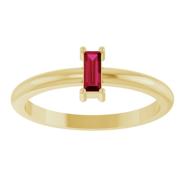 14K Yellow Gold Straight Baguette 5 X 2 Mm Polished Natural Ruby Stackable Ring, Size 7