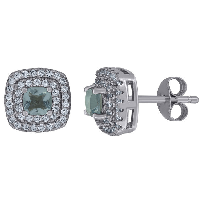 925 Sterling Silver Womens Cubic Zirconia Square Halo Stud Earrings