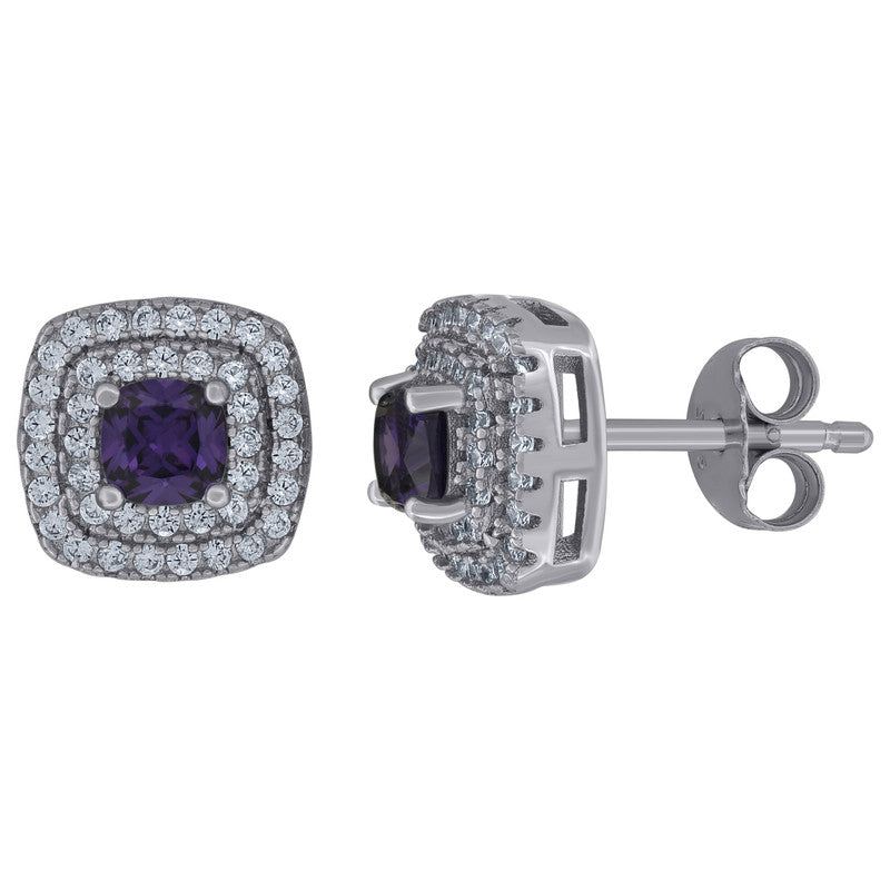 925 Sterling Silver Womens Cubic Zirconia Square Halo Stud Earrings