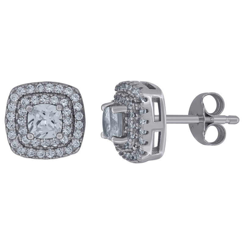 925 Sterling Silver Womens Cubic Zirconia Square Halo Stud Earrings
