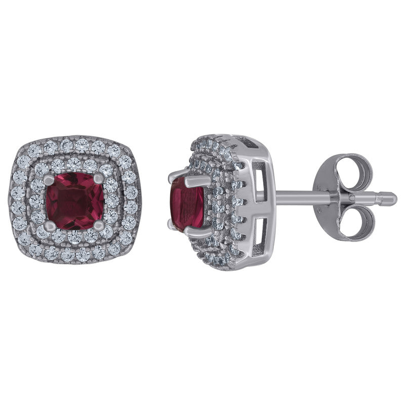 925 Sterling Silver Womens Cubic Zirconia Square Halo Stud Earrings