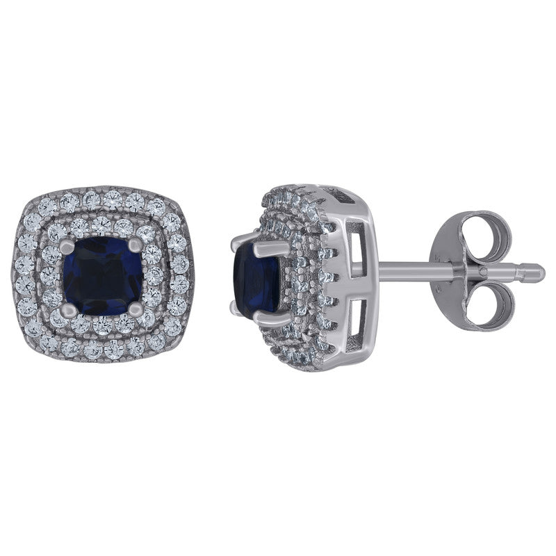 925 Sterling Silver Womens Cubic Zirconia Square Halo Stud Earrings