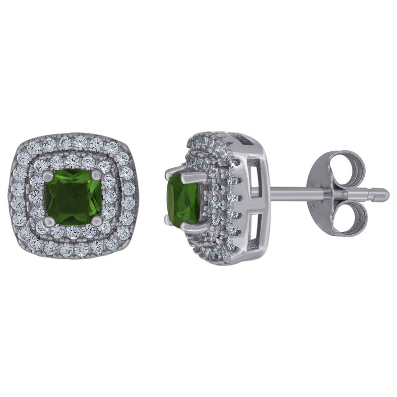 925 Sterling Silver Womens Cubic Zirconia Square Halo Stud Earrings