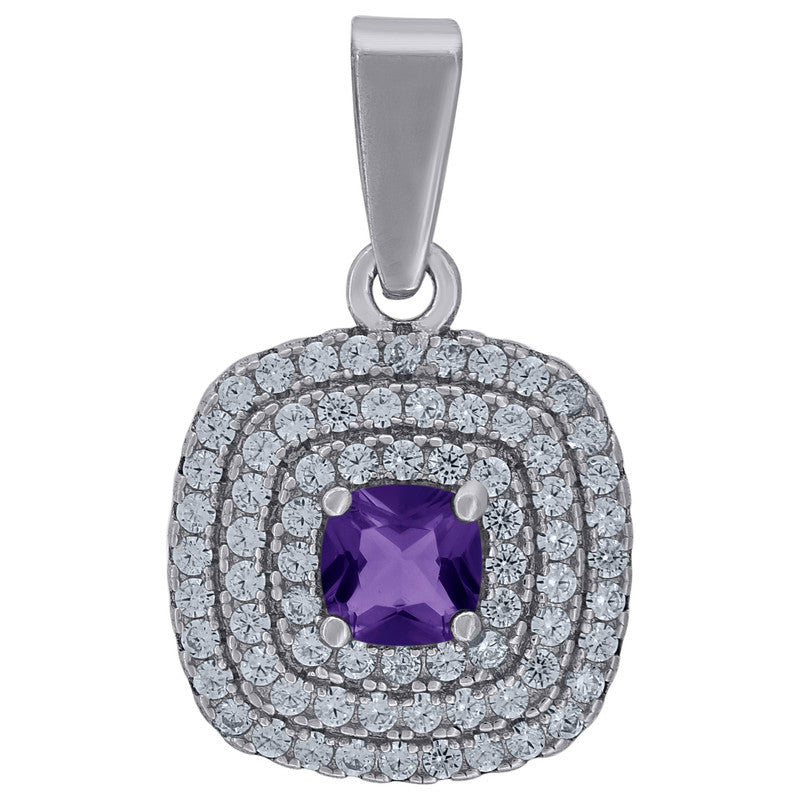 925 Sterling Silver Womens Cubic Zirconia Square Charm Pendant