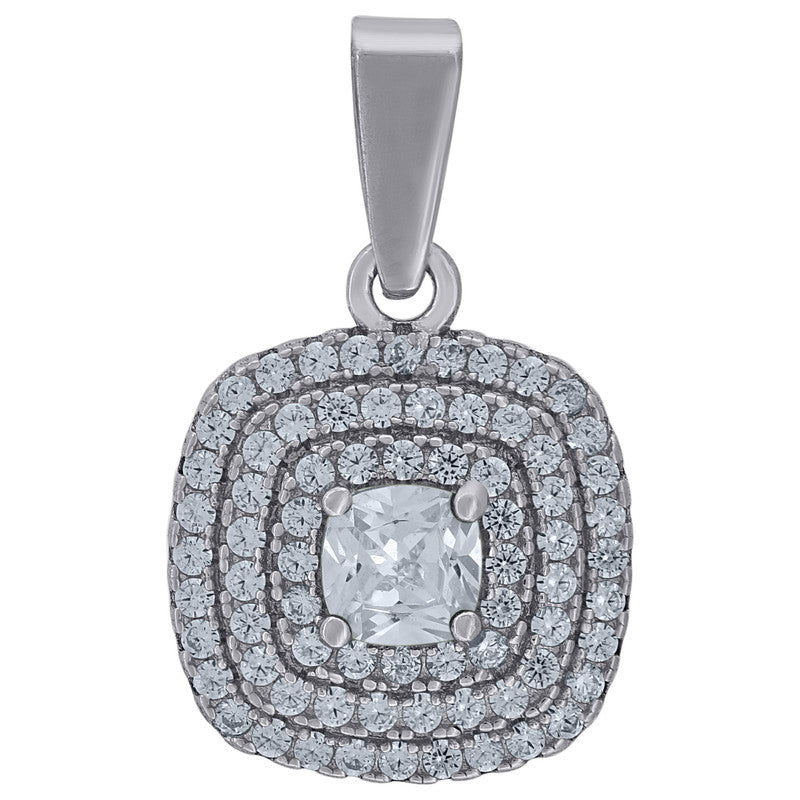 925 Sterling Silver Womens Cubic Zirconia Square Charm Pendant