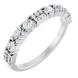 14K White Gold Round 2.5 Mm Polished 3/8 Ctw Natural Diamond Double-Row Double Row Anniversary Band Size 7