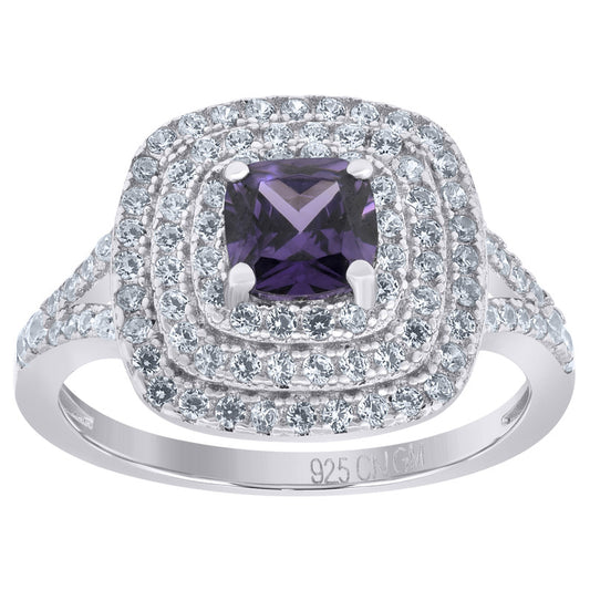 925 Sterling Silver Womens Princess Cut Cubic Zirconia Fashion Ring