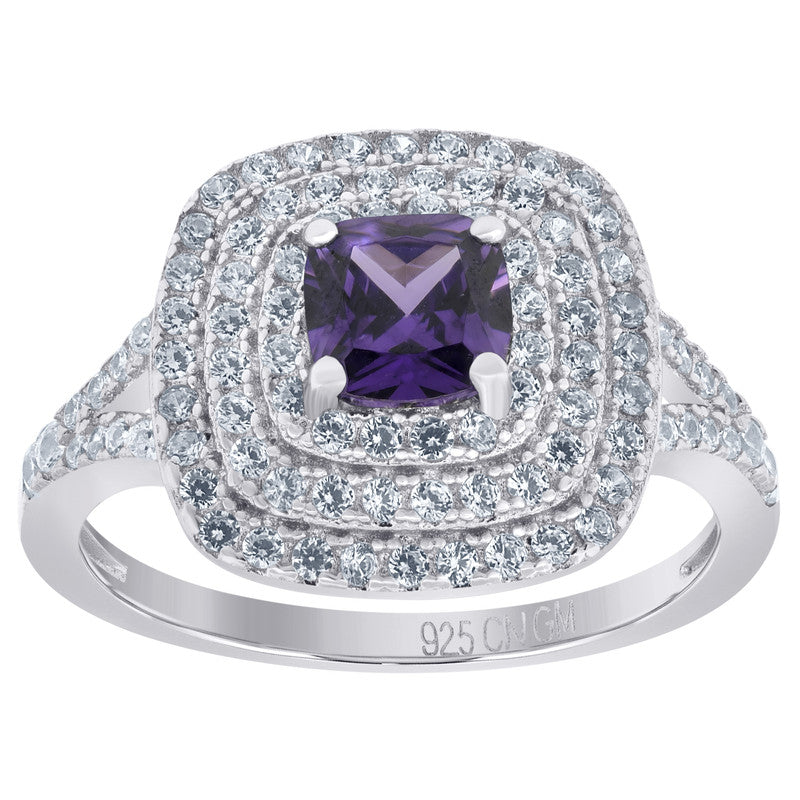 925 Sterling Silver Womens Princess Cut Cubic Zirconia Fashion Ring