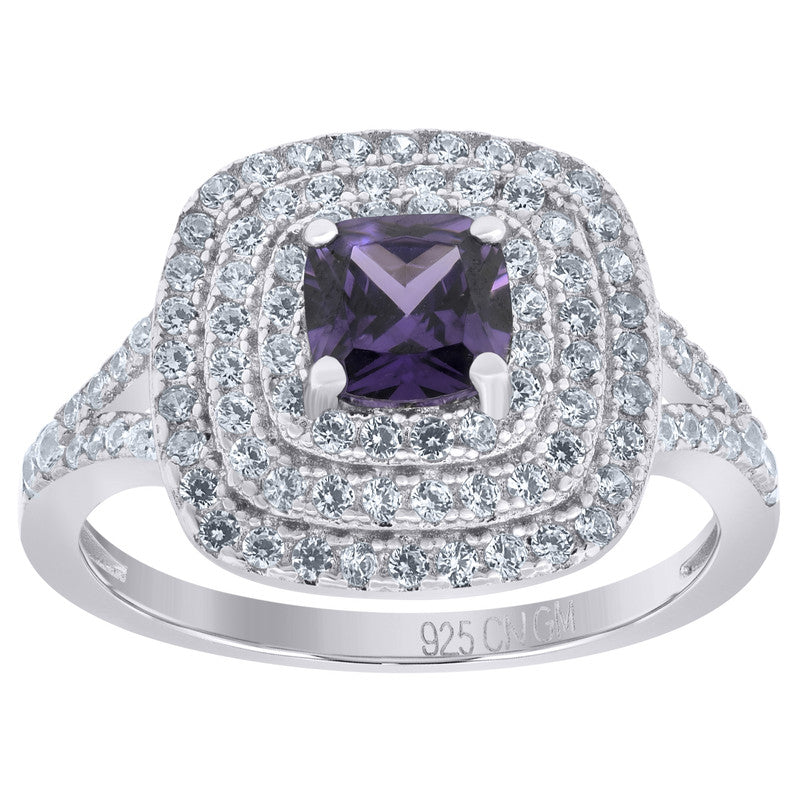 925 Sterling Silver Womens Princess Cut Cubic Zirconia Fashion Ring