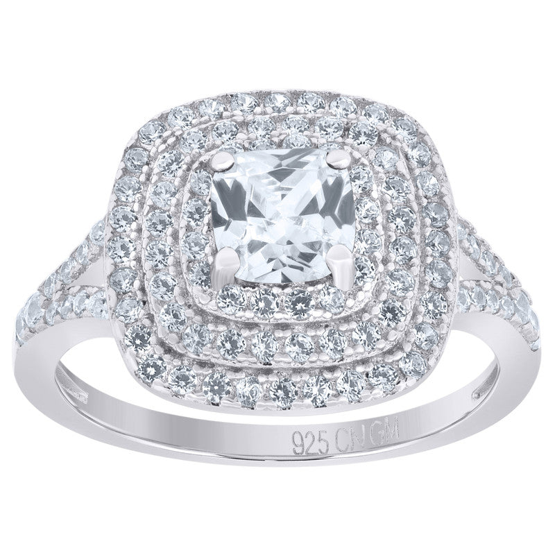925 Sterling Silver Womens Princess Cut Cubic Zirconia Fashion Ring