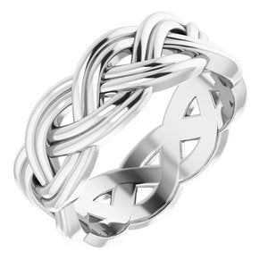 14K White Gold 7.99 Mm Polished Double Woven Design Band Size 10