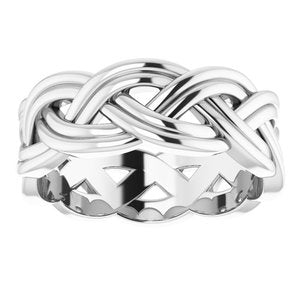 14K White Gold 7.99 Mm Polished Double Woven Design Band Size 10