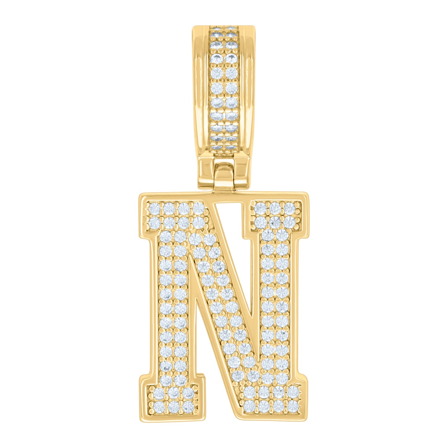 Sterling Silver Or Yellow-tone Unisex Cubic-Zirconia Initial Letter Charm Pendant