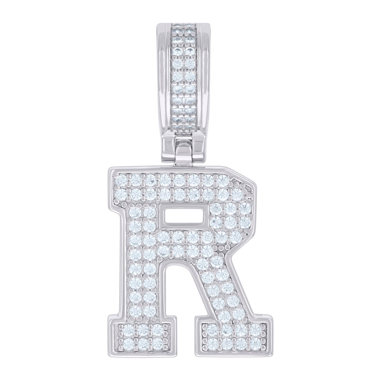 Sterling Silver Or Yellow-tone Unisex Cubic-Zirconia Initial Letter Charm Pendant