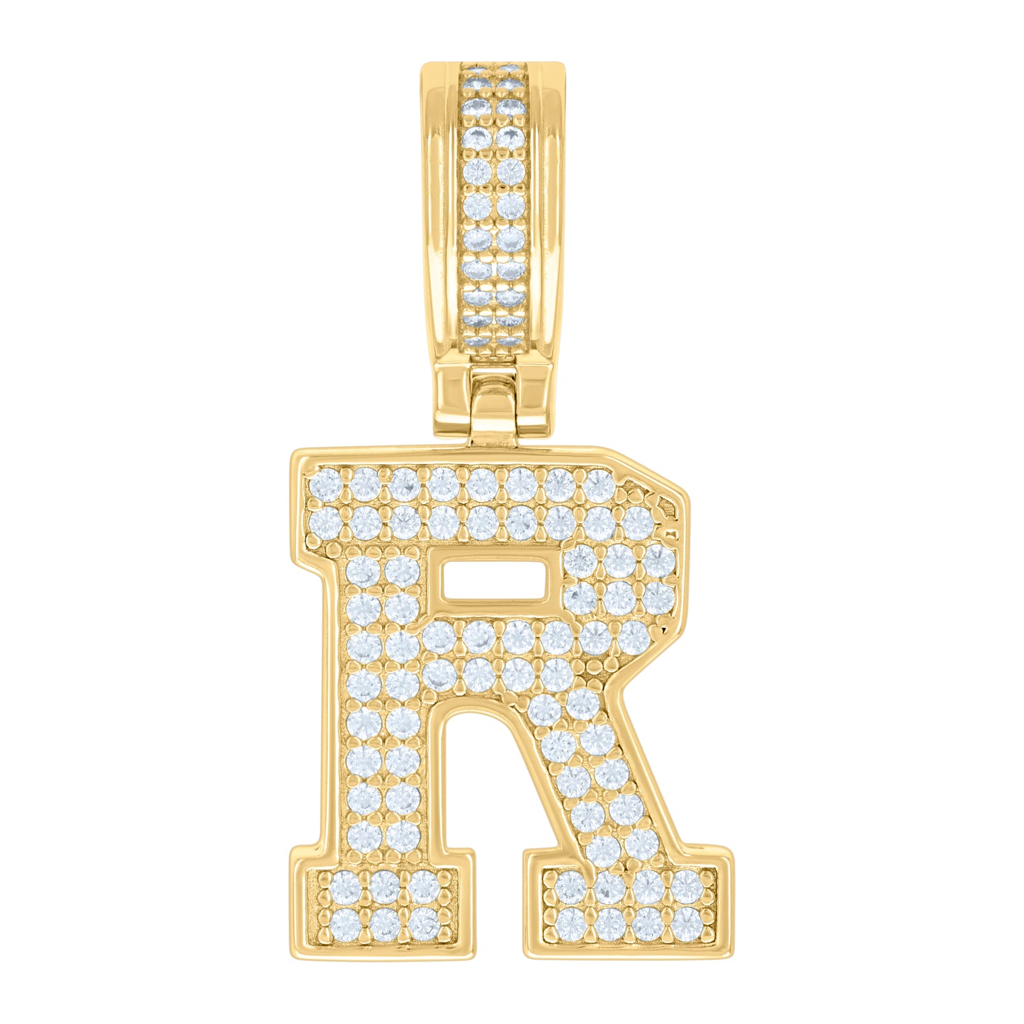 Sterling Silver Or Yellow-tone Unisex Cubic-Zirconia Initial Letter Charm Pendant