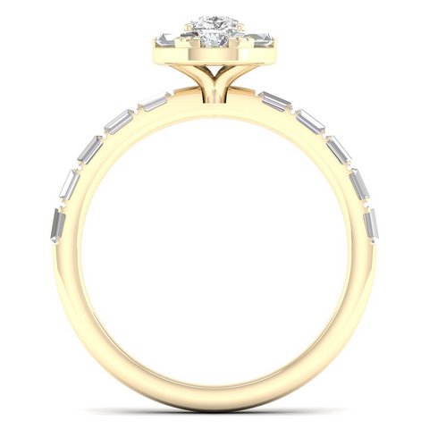14K Yellow Gold 0.90 Cttw Baguette Diamond Ladies "Pear" Ring