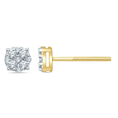 10K Yellow Gold 0.14-0.16 Cttw Diamond King Flower Earrings