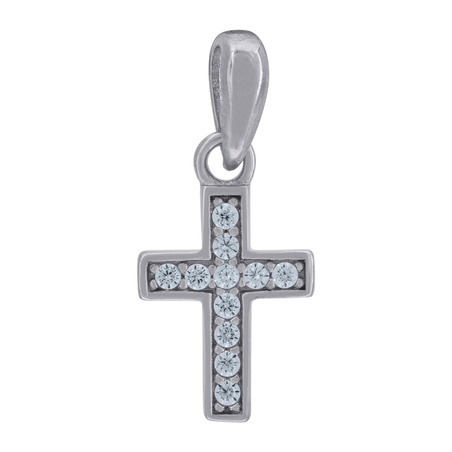 Sterling Silver Unisex Cubic-Zirconia Cross Religious Charm Pendant