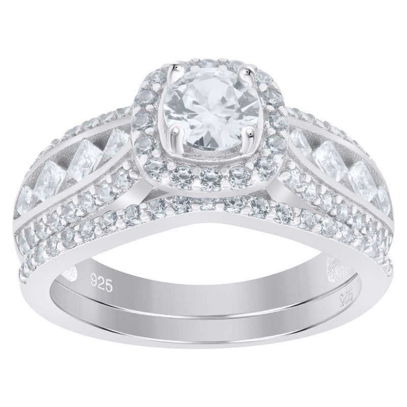 925 Sterling Silver Womens Round Princess-Cut Cubic-Zirconia Engagement Ring