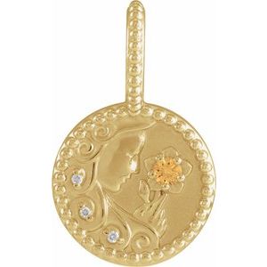 14K Yellow Gold Zodiac Virgo Round 2 Mm G-H I1 Natural Spessartite Garnet And .0075 Ctw Natural Diamond Virgo Pendant