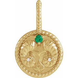 14K Yellow Gold Zodiac Aries Round 2 Mm G-H I1 Natural Emerald And .005 Ctw Natural Diamond Aries Pendant