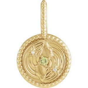 14K Yellow Gold Zodiac Gemini Round 2 Mm G-H I1 Natural Peridot And .005 Ctw Natural Diamond Gemini Pendant
