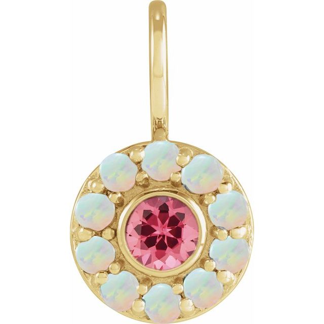 14K Yellow Gold Round  4 Mm  Polished Natural Gemtone Halo-Style Charm/Pendant