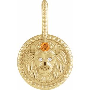 14K Yellow Gold Zodiac Leo Round 2 Mm G-H I1 Natural Citrine And .005 Ctw Natural Diamond Leo Pendant