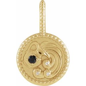 14K Yellow Gold Zodiac Aquarius Round 2 Mm G-H I1 Natural Black Spinel And .0075 Ctw Natural Diamond Aquarius Pendant