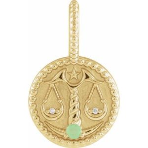 14K Yellow Gold Zodiac Libra Round 2 Mm G-H I1 Natural Green Chrysoprase And .005 Ctw Natural Diamond Libra Pendant