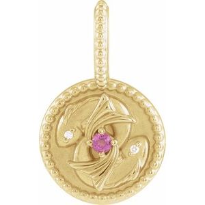 14K Yellow Gold Zodiac Pisces Round 2 Mm G-H I1 Natural Rhodolite Garnet And .005 Ctw Natural Diamond Pisces Pendant