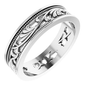 Sterling Silver 6.4 Mm Polished Floral Band Size 11.5