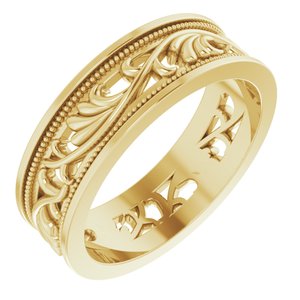 14K Yellow Gold 6.4 Mm Polished Floral Band Size 8